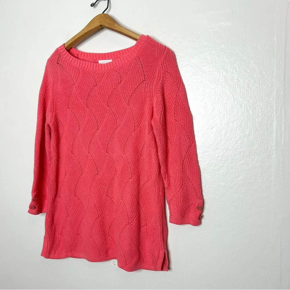 Charter Club Womens Cotton Blend‎ Pink Coral Open Knit Sweater Small S